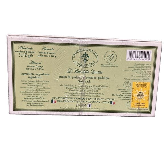 Handmade New Florentine Soaps Almond Italian Made 3 Units 4.40oz Each - Picture 2 of 3